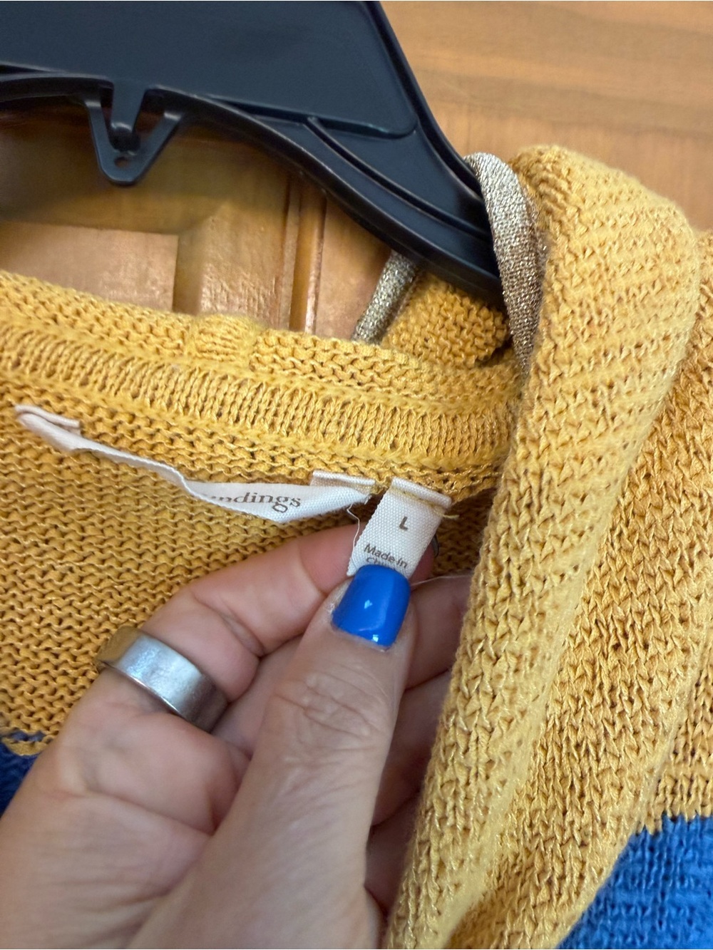 Soft Surroundings Chevron Striped Hooded Zip Cardigan - Mustard, Blue & Pink - Picture 3 of 4